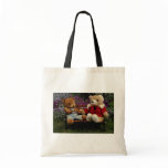 Two smokey bear dolls placed in garden bench bags