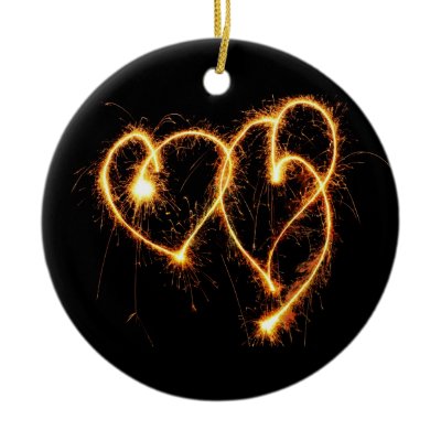 Two Sparkler Hearts Christmas Ornament