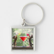 Two Squirrels Drinking a Cocktail Key Chain
