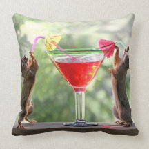 Two Squirrels Drinking a Cocktail Throw Pillows