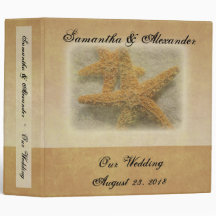 Two Starfish in the Sand, Beach Wedding Vinyl Binders