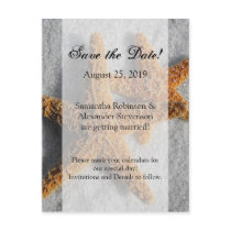 Two Starfish & Sand, Beach Wedding Save the Date Post Cards