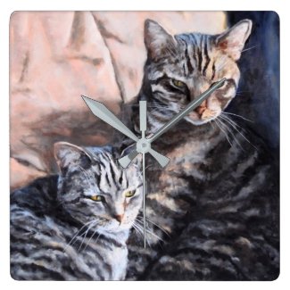 Two Tabby Cats Fine Art Wall Clock