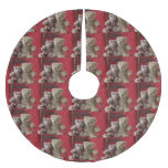 Two teddy bears in a red chair brushed polyester tree skirt