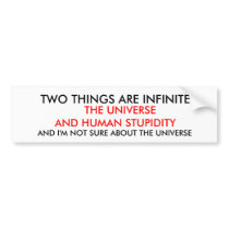 TWO THINGS ARE INFINITE bumper stickers