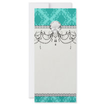 two tone aqua blue aqua diamond damask rack card