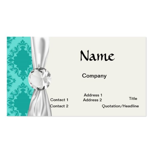 two tone aquamarine blue aqua diamond damask business card templates (front side)
