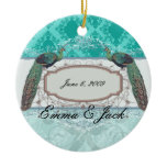two tone blue aqua diamond damask christmas ornaments