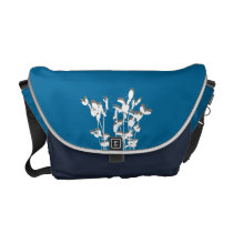 Two tone blue growing plant leaves modern nature messenger bags