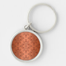 Two Tone Copper Orange Damask Keychains