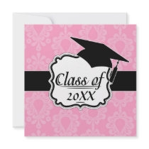 two tone pastel pink floral damask graduation personalized invitation