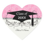 two tone pastel pink floral damask graduation stickers