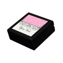 two tone pastel pink floral damask pattern trinket box