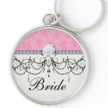 two tone pastel pink floral damask pattern keychain