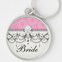 two tone pastel pink floral damask pattern keychain
