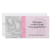 two tone pastel pink floral damask pattern picture card