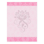 two tone pastel pink floral damask pattern postcard