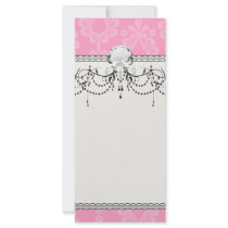 two tone pastel pink floral damask pattern custom rack cards