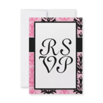 two tone pink and black chic damask design personalized invites