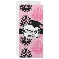 two tone pink and black chic damask graduation customized rack card