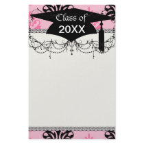 two tone pink and black chic damask graduation stationery design