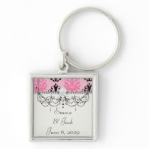 two tone pink and black chic damask key chain