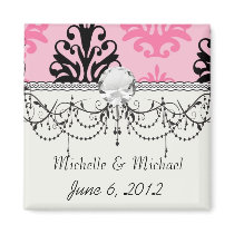two tone pink and black chic damask refrigerator magnets