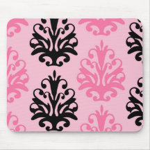 two tone pink and black chic damask mousepad