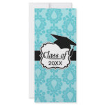 two tone pretty blue floral damask graduation rack card
