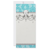 two tone pretty blue flower floral damask full color rack card