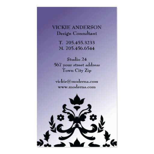 Two Tone Purple Damask Business Card (back side)