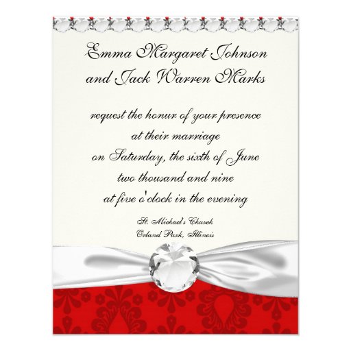 two tone red damask personalized invite