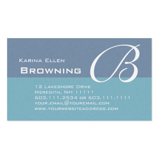 Two Tone Teal Elegant Monogram B Business Card (front side)