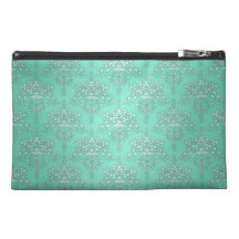Two Tone Teal Turquoise Damask Travel Accessories Bags