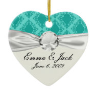 two tone tiffany blue aqua diamond damask ornament