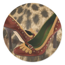 Two Toned Studded Leather Pumps on Fur Round Sticker