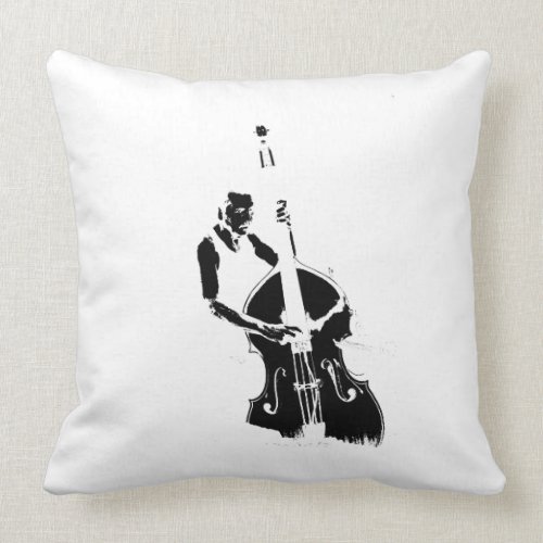 Two Toned Upright Bass Player Outline BW throwpillow