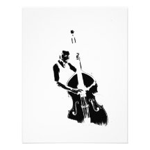 Two Toned Upright Bass Player Outline BW Custom Invitations