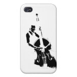 Two Toned Upright Bass Player Outline BW Covers For iPhone 4