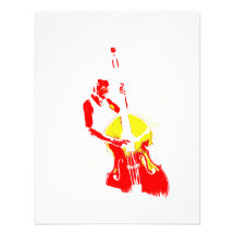 Two Toned Upright Bass Player Outline Red yellow Invites