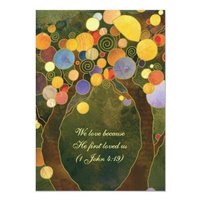 Two Trees in Love Olive Green Wedding 5x7 Paper Invitation Card