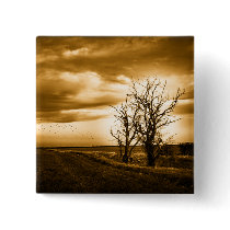 Two Trees Sepia Fields Button Pin