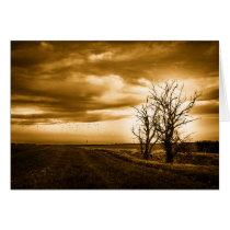 Two Trees Sepia Fields Greetings Card