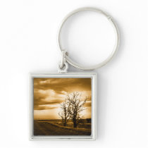Two Trees Sepia Fields Keychain