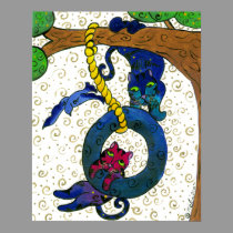 Two Tubby Tabby Cats Swinging From A Tree posters