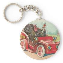 Two Turkey's Take a Drive Key Chain