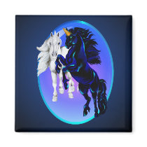 Two Unicorn Stallions Oval Magnets
