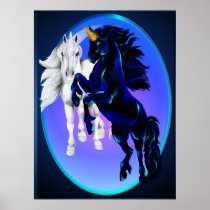 Two Unicorn Stallions Oval Poster