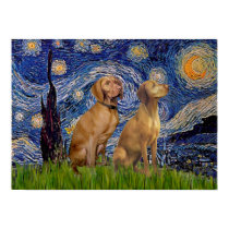 Two Vizslas - Starry Night posters by masterpiecedogs Two Vizslas - Starry Night posters