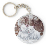 Two Westies in Wintertime keychains